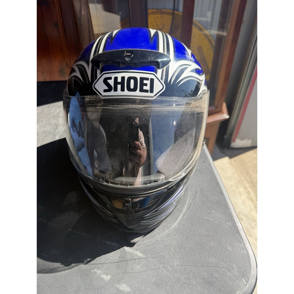 Shoei Full Face Motorcycle Helmet Blue Black Graphic DOT Size Small 55-56